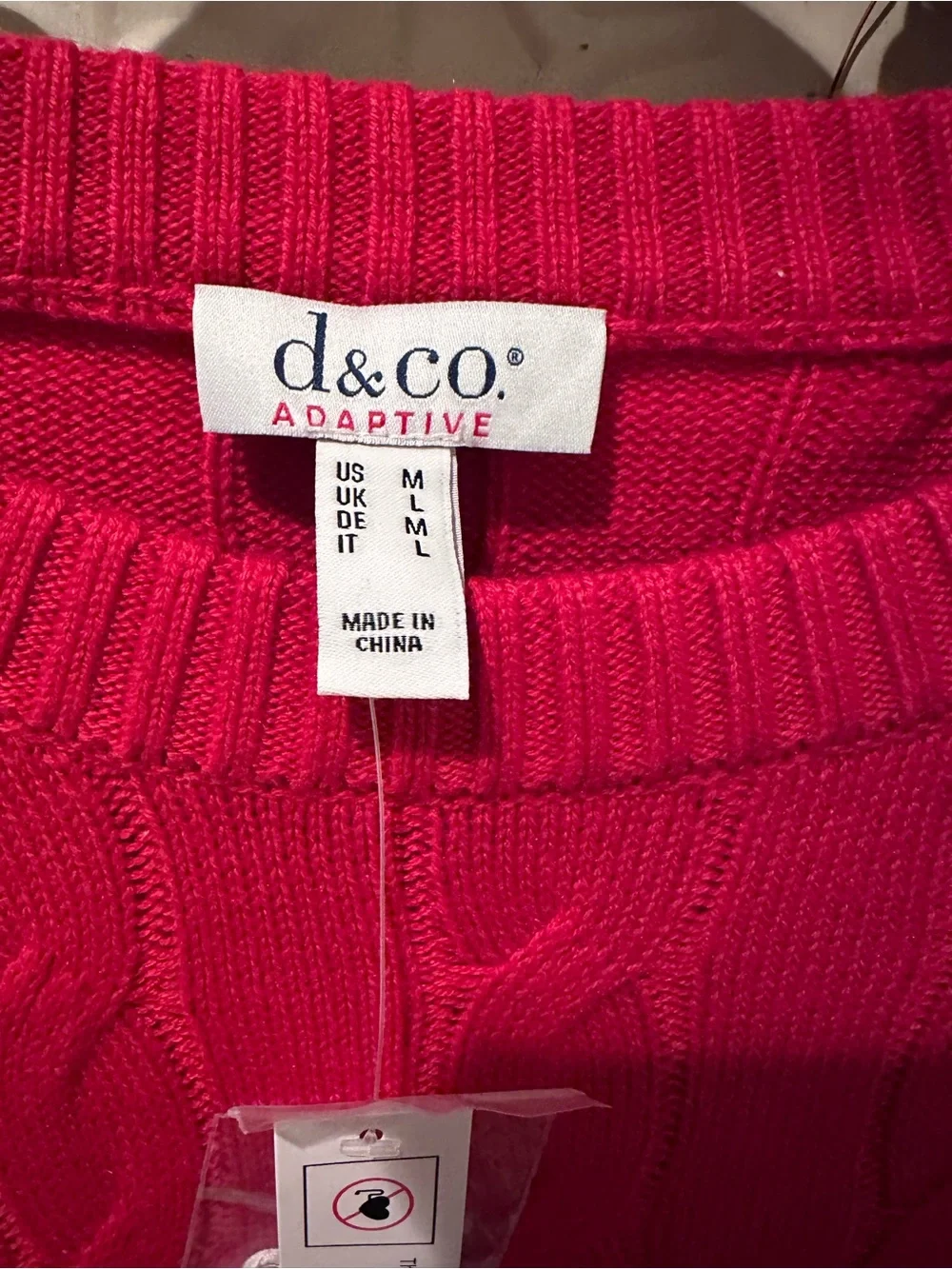 NWT d&Co Adaptive Red Cable Knit Layered Hem Sweater Medium - Picture 3 of 7